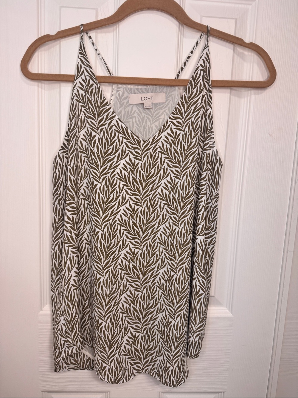 LOFT Olive Leaf Print Spaghetti-Strap Cami in White and Olive